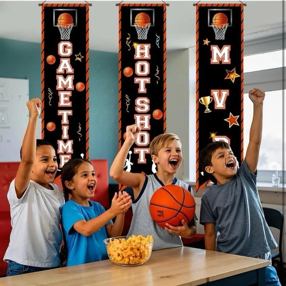 3Pcs Basketball Party Decorations Banner Sign Basketball Game Time Porch Signs‎